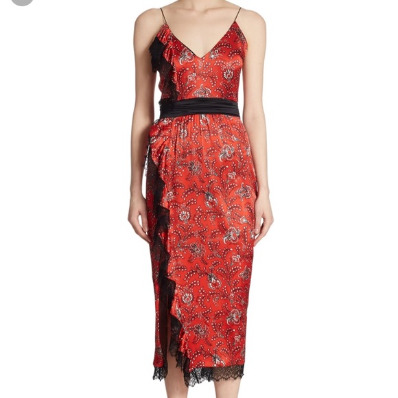 NWT Cinq à Sept Silk Petra Midi Slip Dress in Vermillion - Picture 2 of 11